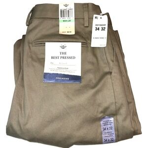 Dockers Signature‎ Tan Khaki Men's Relaxed Fit Stretch Chino Pants 34x32 NWT NEW